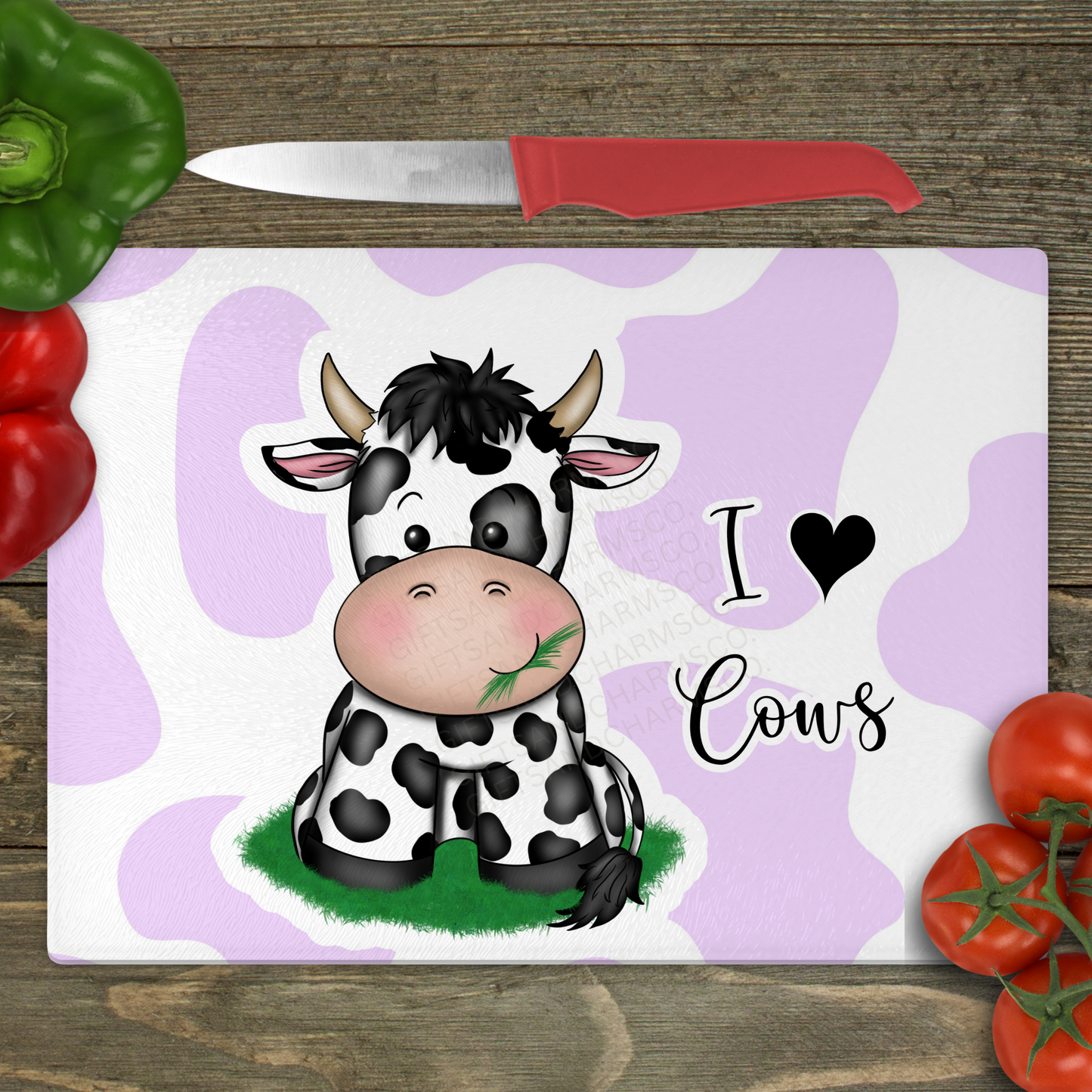 I Love Cows - Small Glass Cutting Board