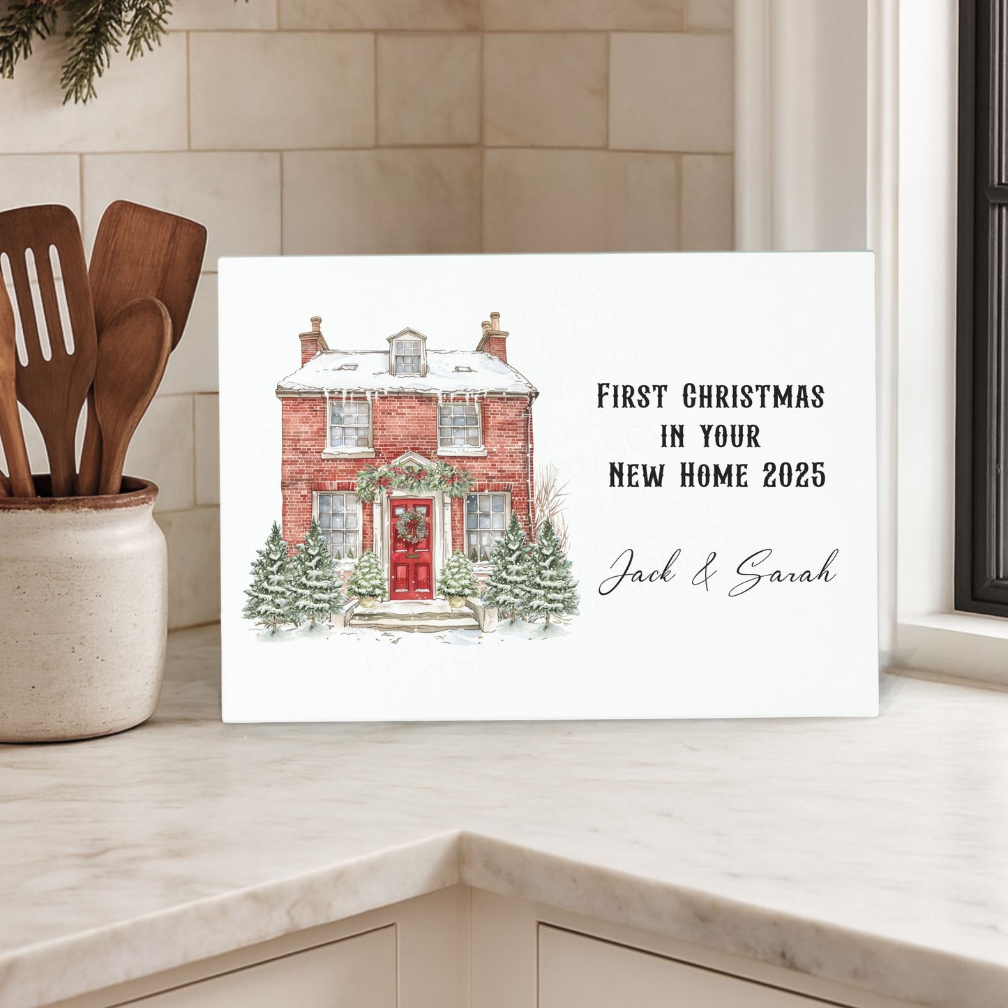 First Christmas In Your New Home 2025 - Small Glass Cutting Board