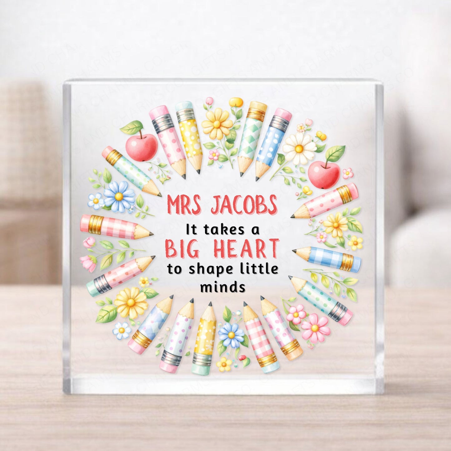 Personalised Teacher Pencil Acrylic Block Gift β Thank You Teacher Classroom Keepsake