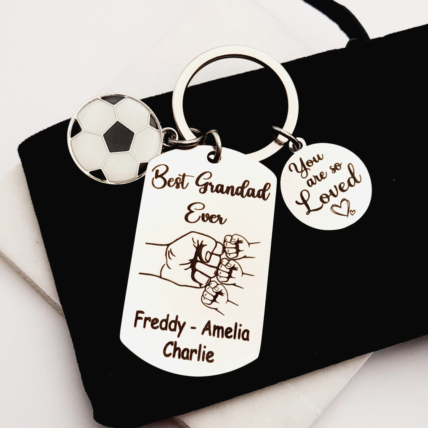 Football Lover Fist Bump Grandad Keychain – Gift from Grandchild or Grandchildren – Sentimental Father’s Day, Birthday, or Christmas Present