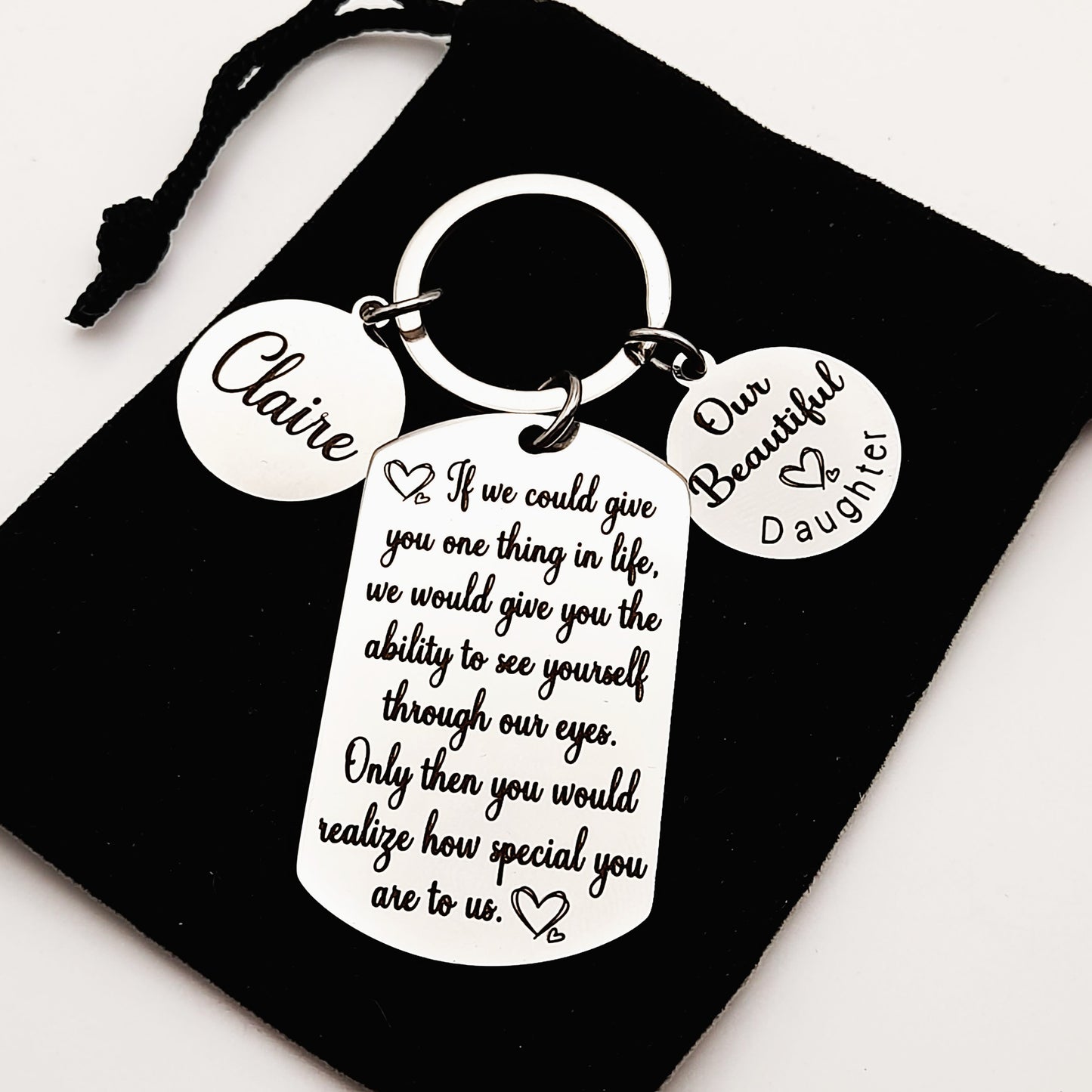 Personalised Daughter Keychain – From Mum, Dad, or Both – Sentimental Gift for Birthday, Christmas, or Graduation