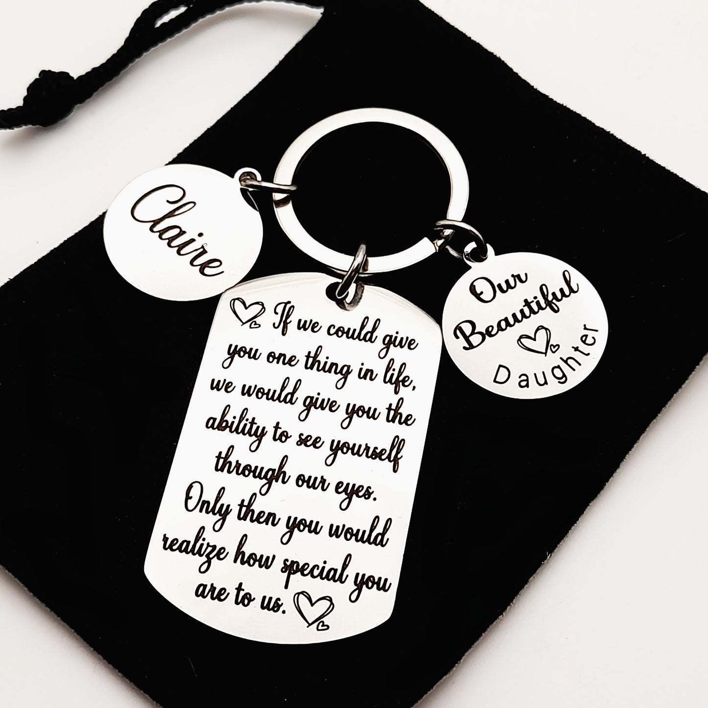 Personalised Daughter Keychain – From Mum, Dad, or Both – Sentimental Gift for Birthday, Christmas, or Graduation