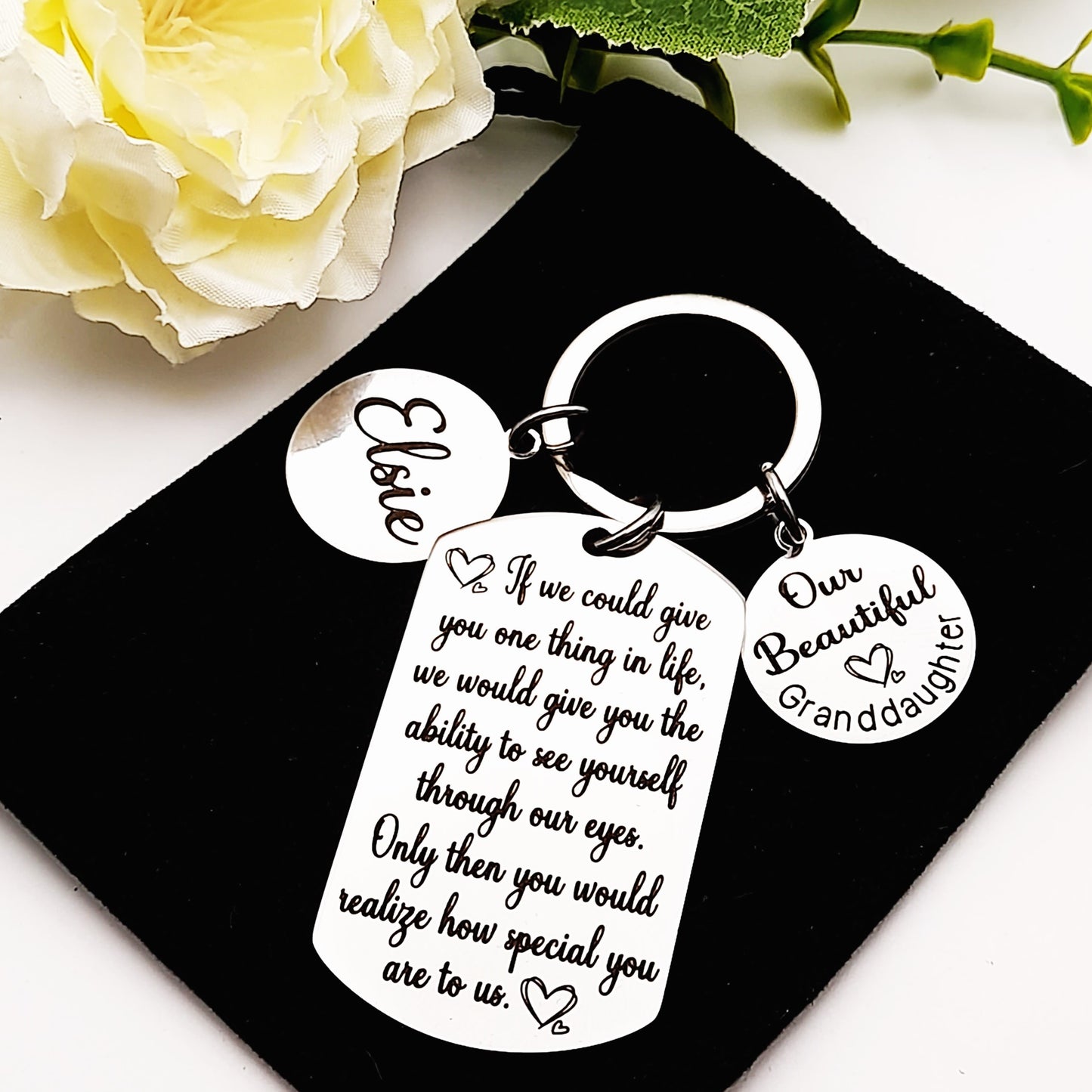 Granddaughter Keychain – Personalised Gift from Grandma, Grandad, or Both – Sentimental Birthday or Christmas Present