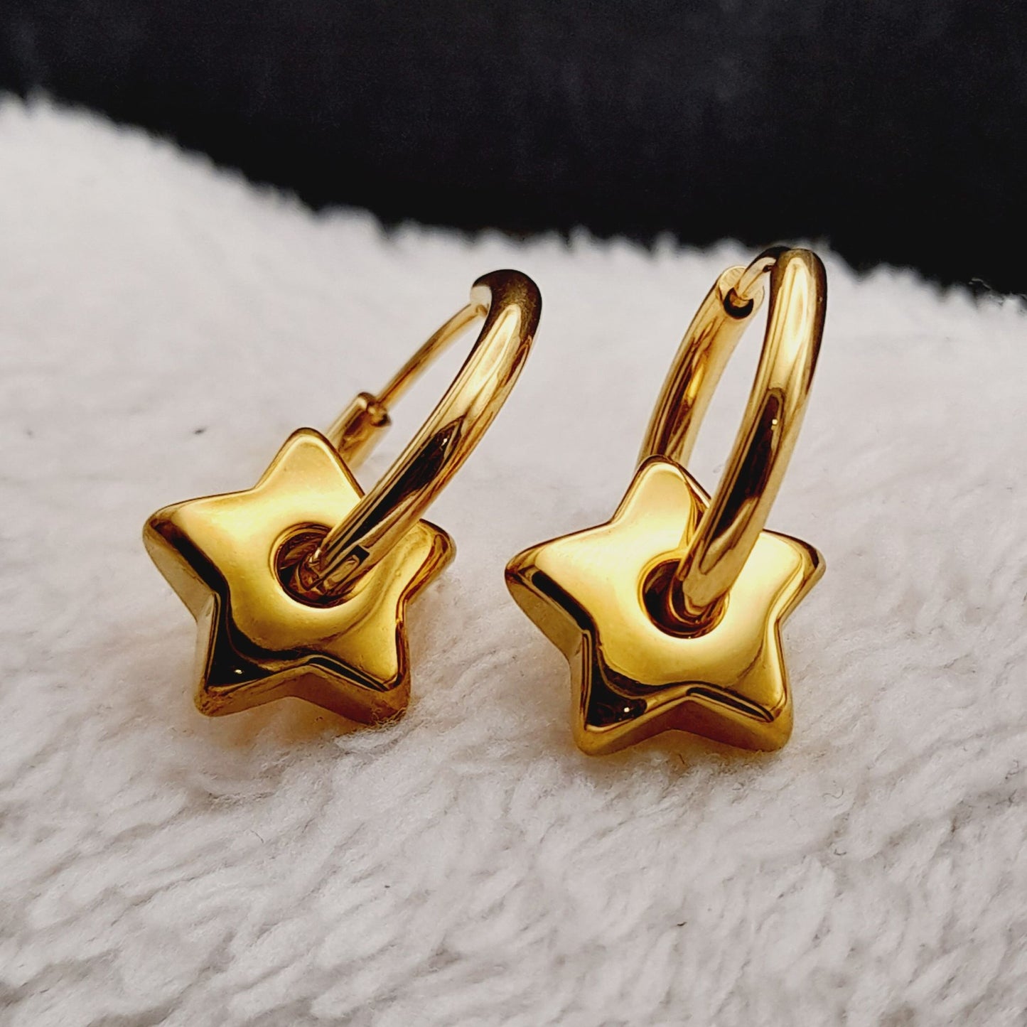 Star Hoop Earrings Stainless Steel 18k Gold Plated Huggies