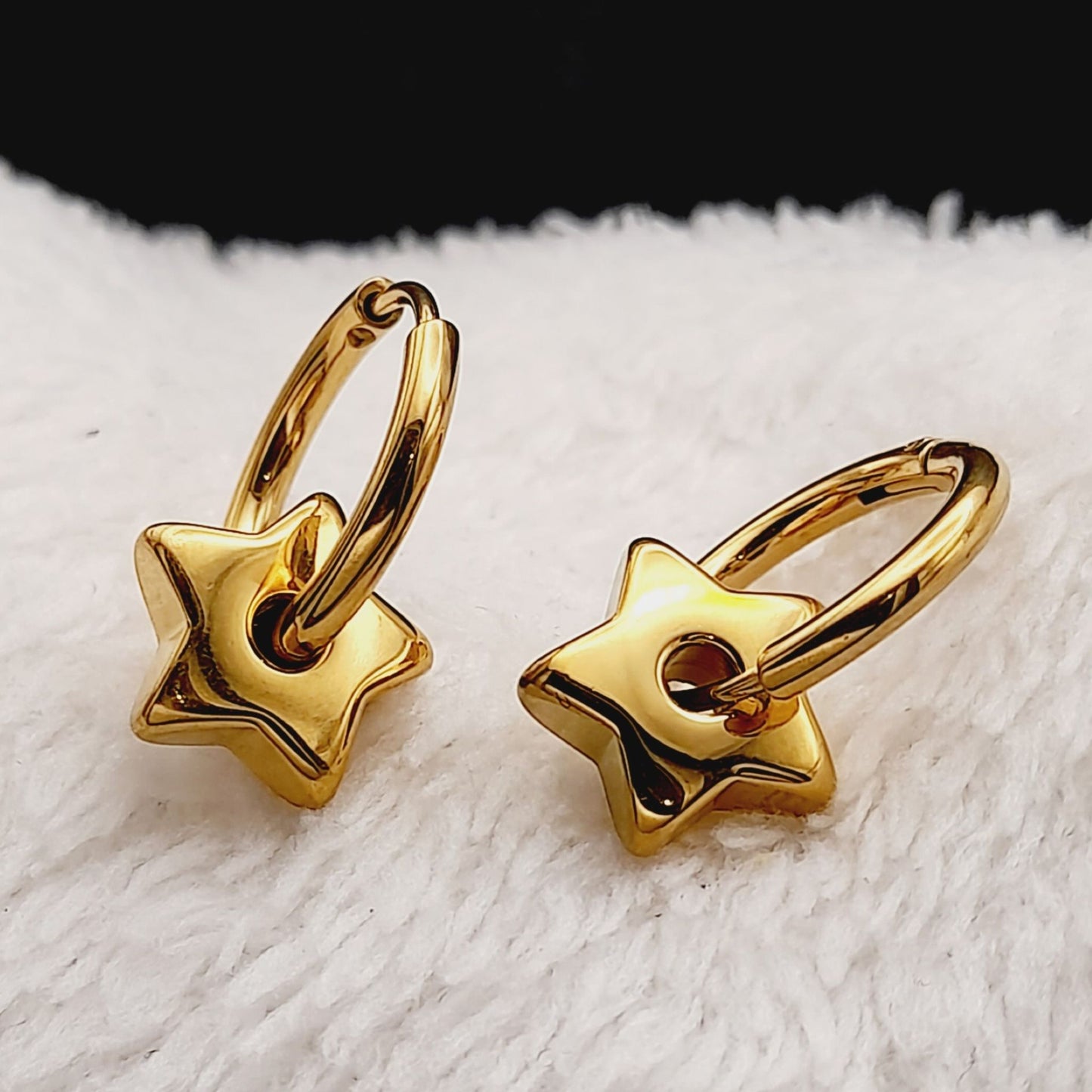 Star Hoop Earrings Stainless Steel 18k Gold Plated Huggies