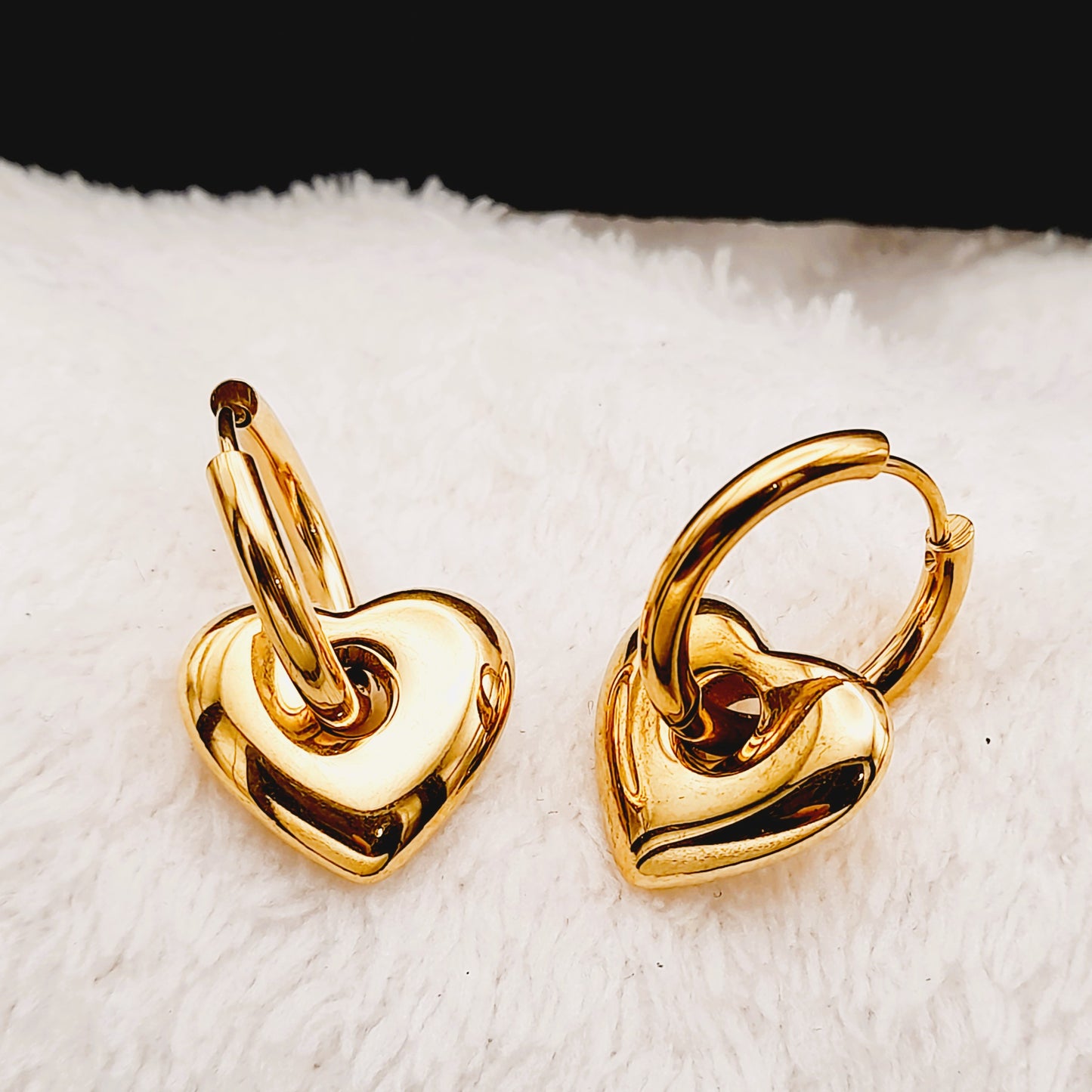 Heart Hoop Earrings - Stainless Steel 18k Gold Plated Huggies