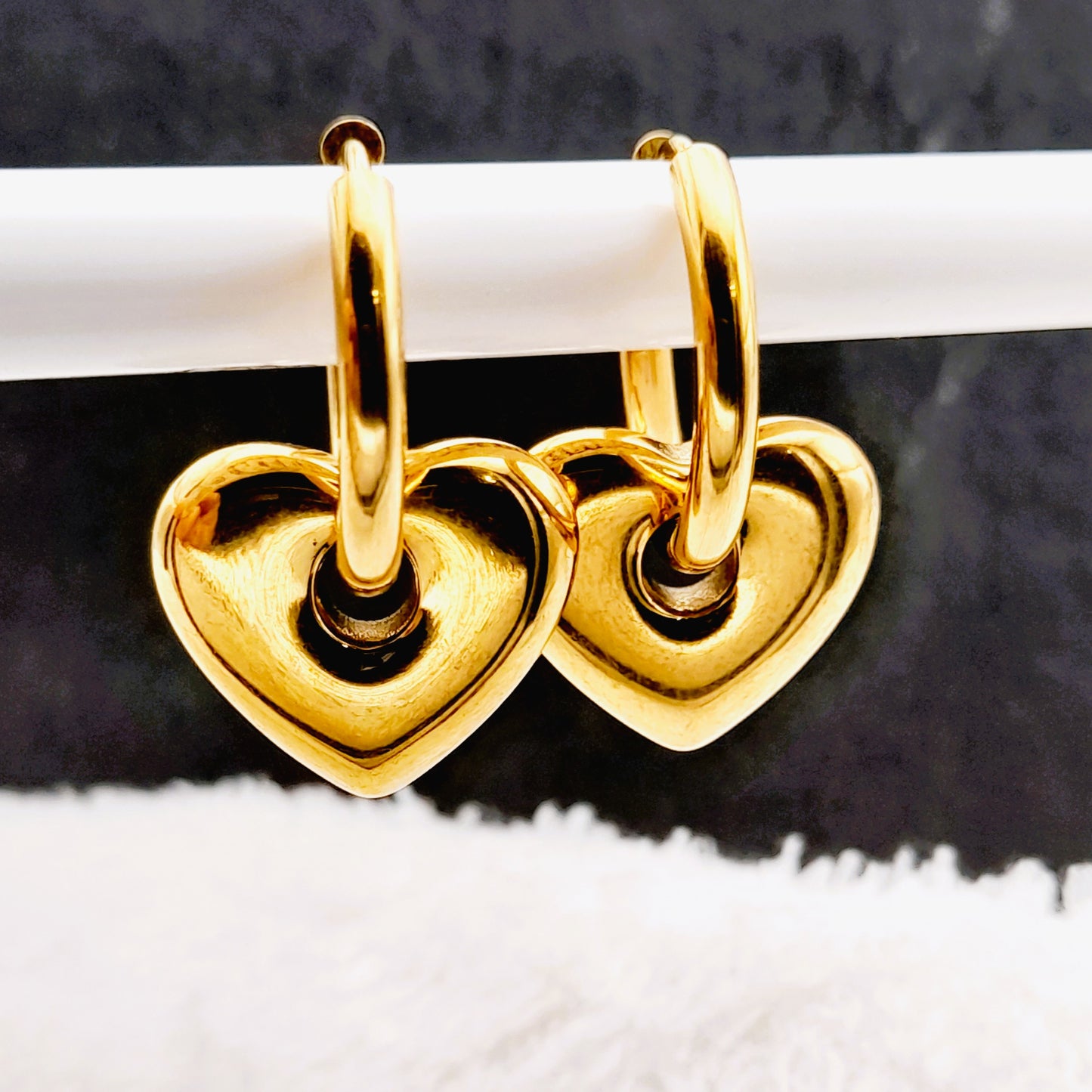 Heart Hoop Earrings - Stainless Steel 18k Gold Plated Huggies