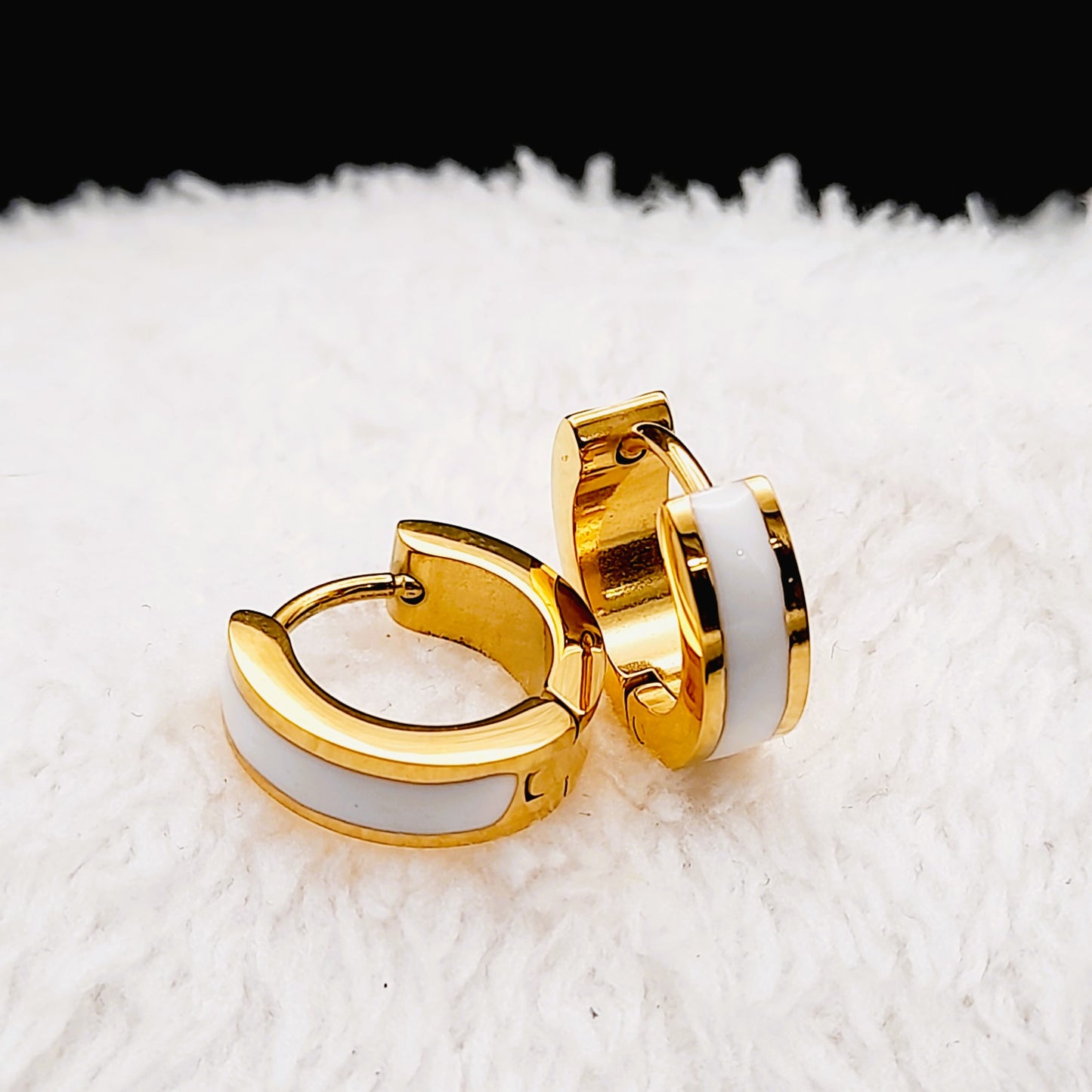 White Enamel Huggie Hoop Earrings – Stainless Steel 18K Gold Plated