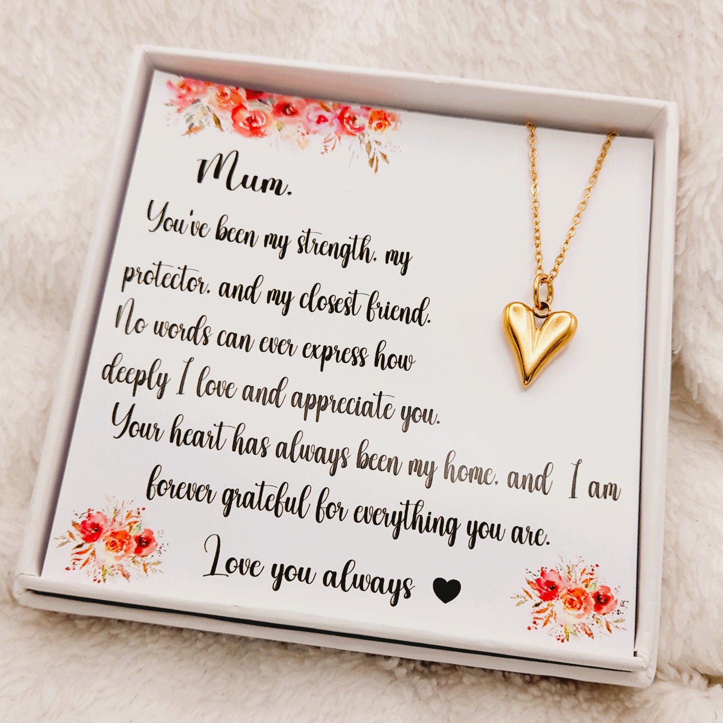 Mum Heart Necklace – Perfect Gift from Child/Children for Birthday, Christmas & Special Occasions