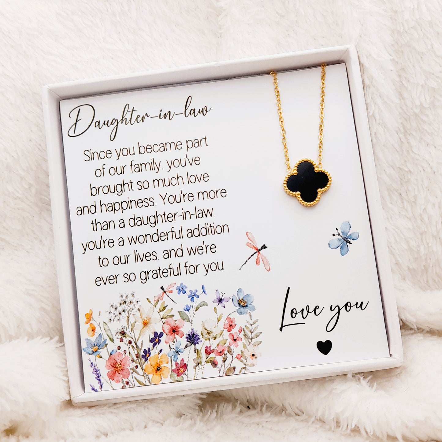 Daughter-in-Law Necklace with Sentimental Quote – Wildflower Design Gift Box