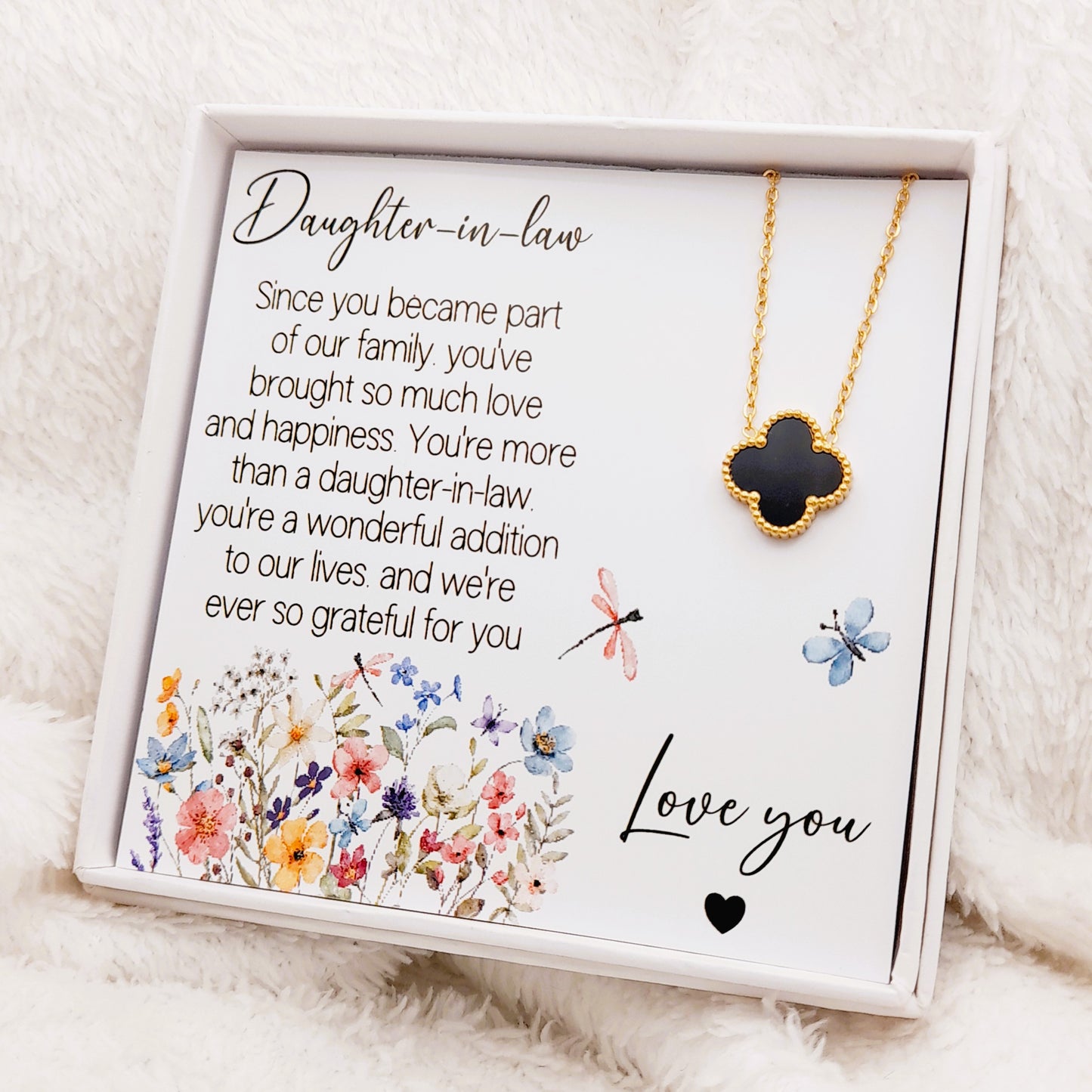 Daughter-in-Law Necklace with Sentimental Quote – Wildflower Design Gift Box