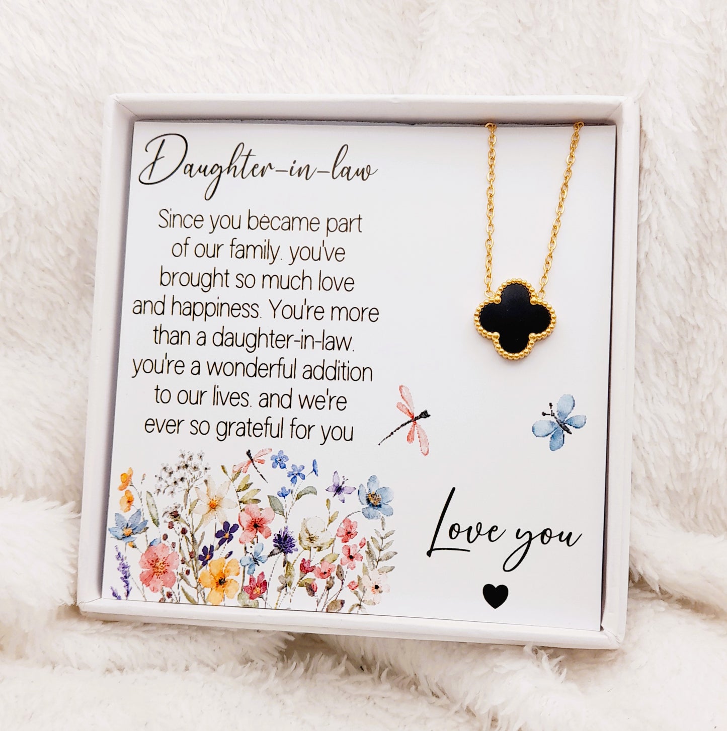 Daughter-in-Law Necklace with Sentimental Quote – Wildflower Design Gift Box