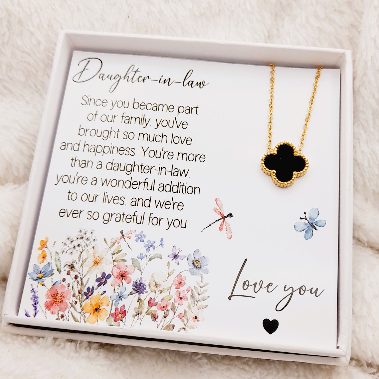 Daughter-in-Law Necklace with Sentimental Quote – Wildflower Design Gift Box