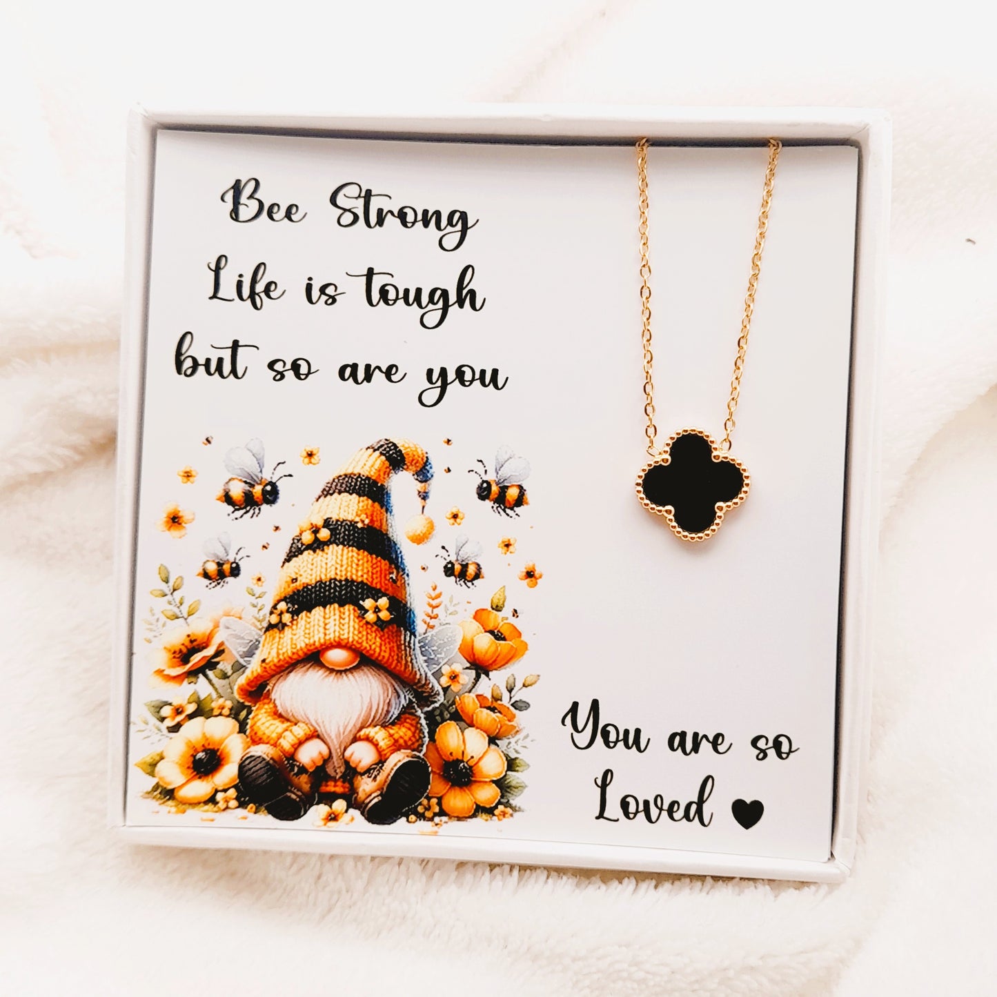 Gnome Design 'Bee Strong' Necklace – Life Is Tough but So Are You, Inspirational Gift