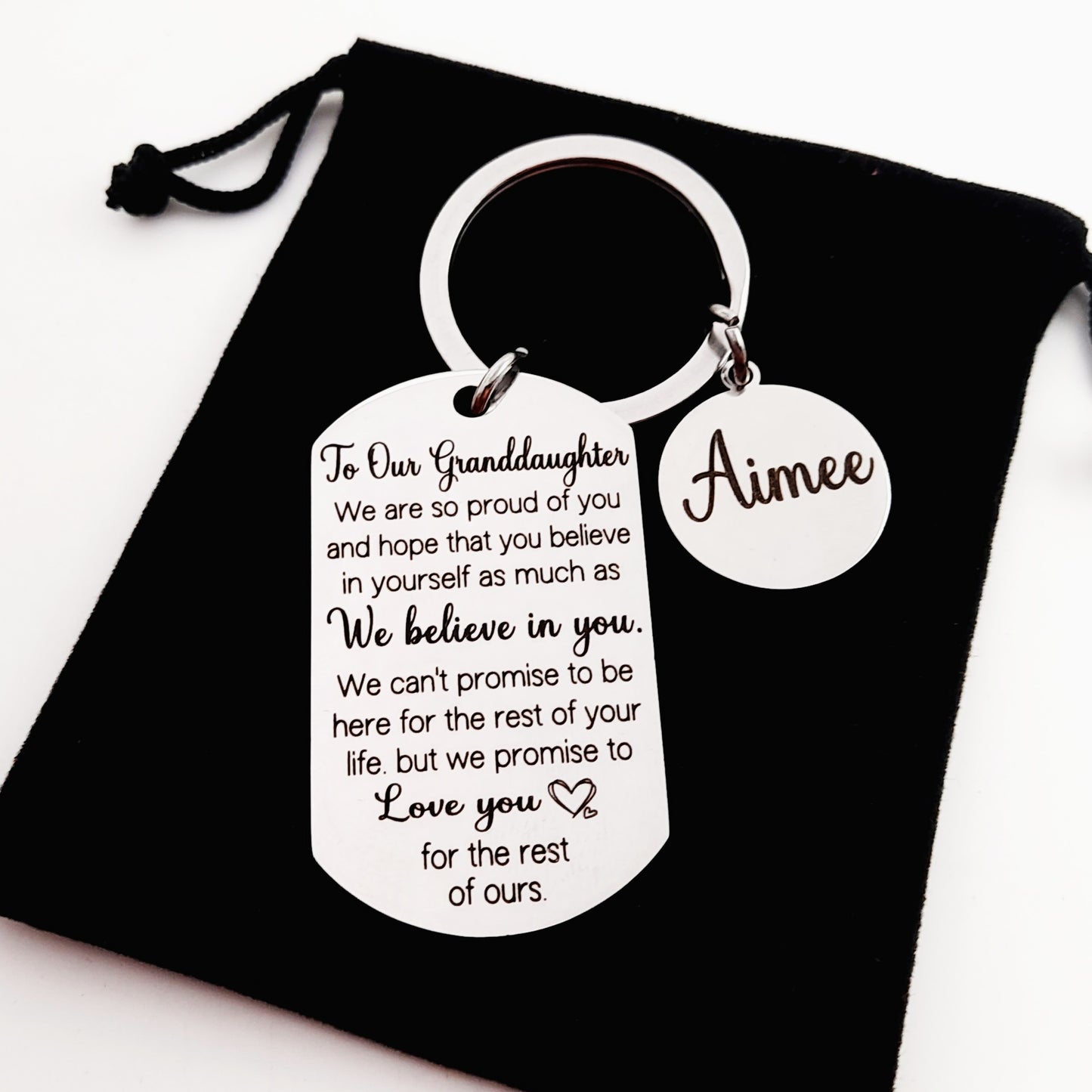 Granddaughter Keychain – Personalised Gift from Grandma, Grandad, or Both – Sentimental Birthday or Christmas Present
