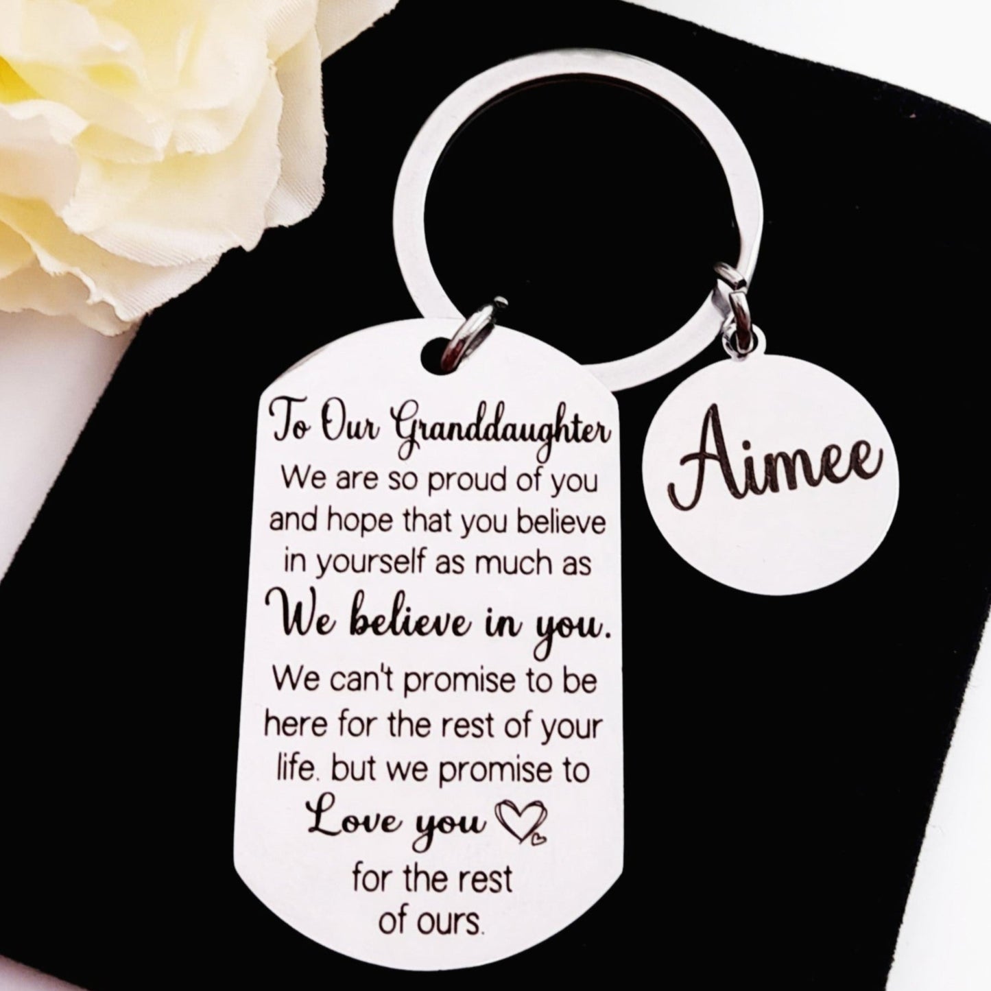 Granddaughter Keychain – Personalised Gift from Grandma, Grandad, or Both – Sentimental Birthday or Christmas Present