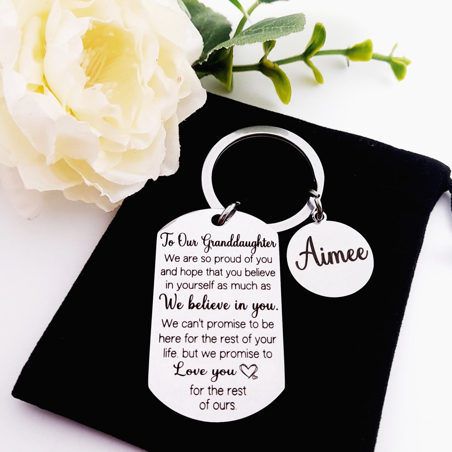 Granddaughter Keychain – Personalised Gift from Grandma, Grandad, or Both – Sentimental Birthday or Christmas Present