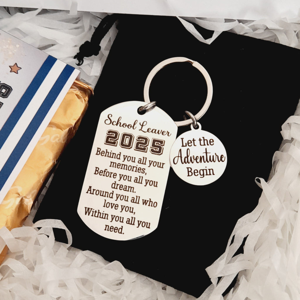 Boys School Leavers Gift – Gift Card, Keychain and Chocolate Gift Box