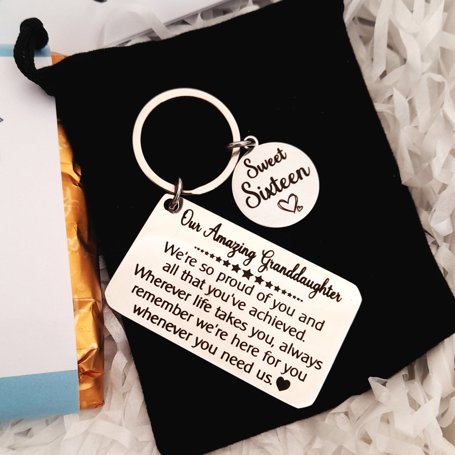 Granddaughter Sweet 16 Gift Box – Card, Keychain and Chocolate