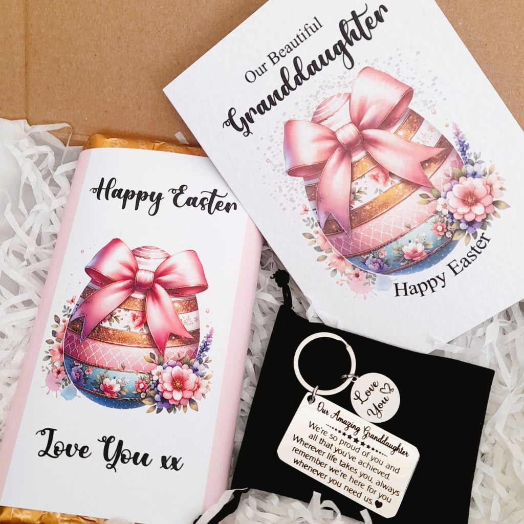 Granddaughter Easter Egg design Gift Box – Card, Keychain and Chocolate