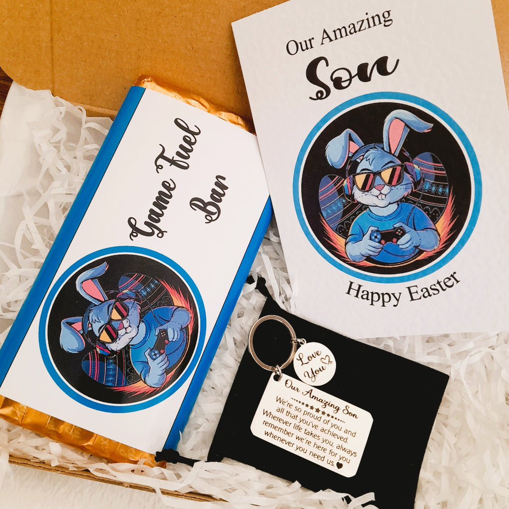 Son Easter Bunny Gamer Gift Box – Card, Keychain and Chocolate