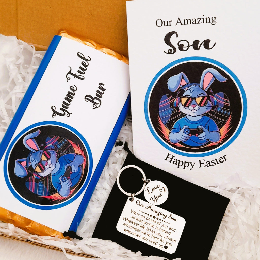 Son Easter Bunny Gamer Gift Box – Card, Keychain and Chocolate