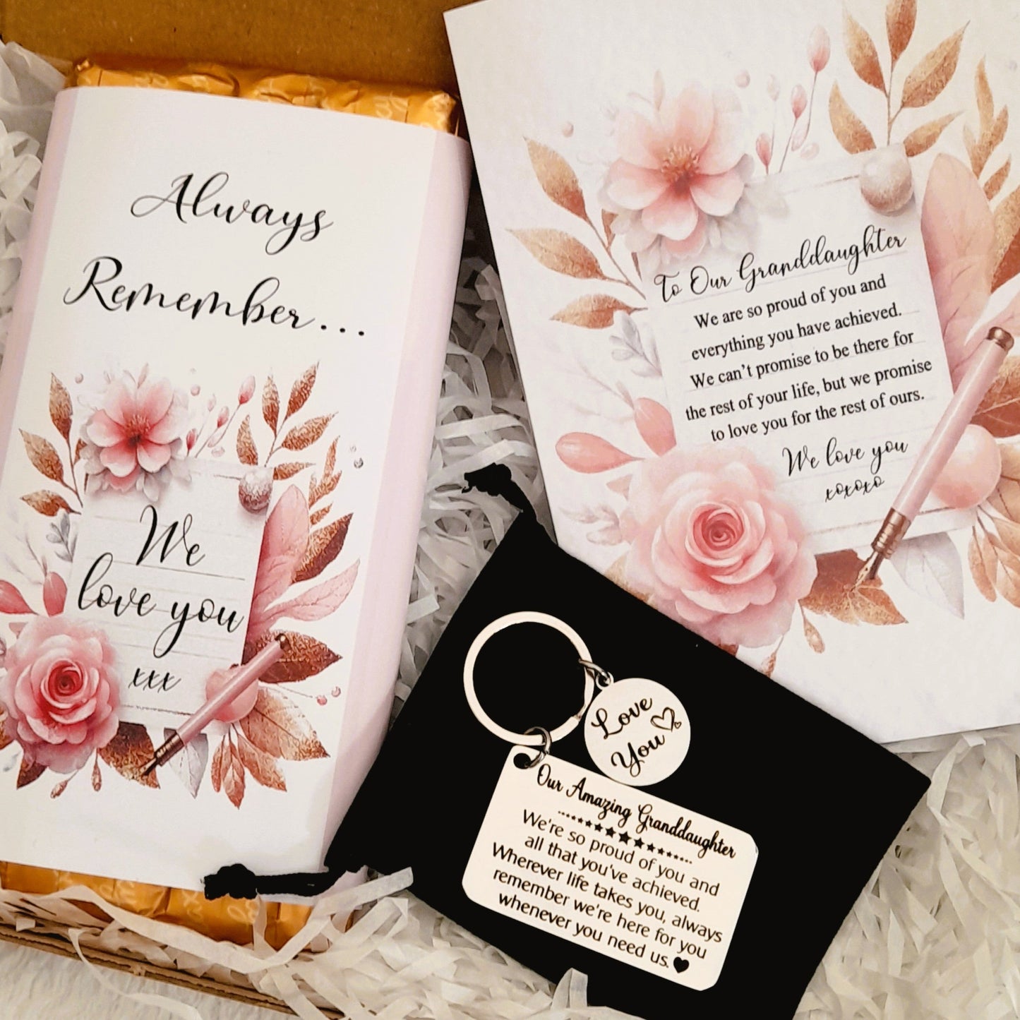 Granddaughter written letter Gift Box – Card, Keychain and Chocolate