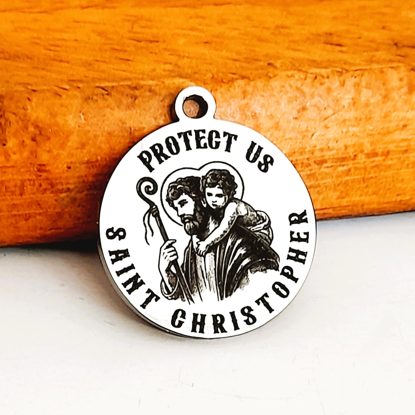 Saint Christopher Charms, Bulk Packs, Stainless Steel Gold and Silver Colour Pendants - Tags
