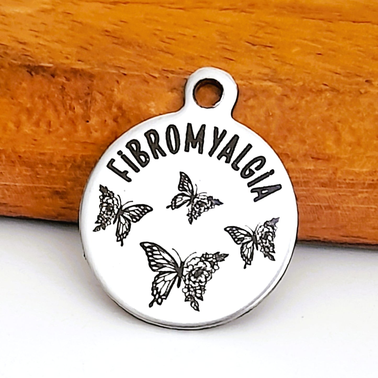 Fibromyalgia Charms, Bulk Packs, Stainless Steel Gold and Silver Colour Pendants - Tags