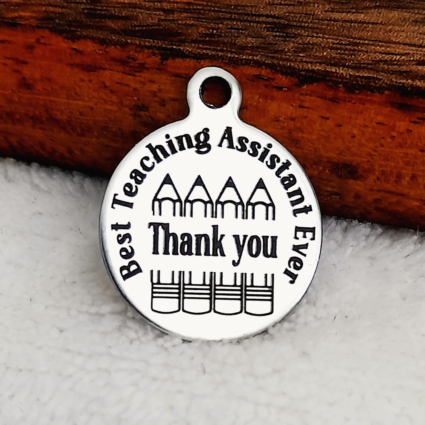 Best Teacher Assistant Charms, Bulk Packs, Stainless Steel Gold and Silver Colour Pendants - Tags