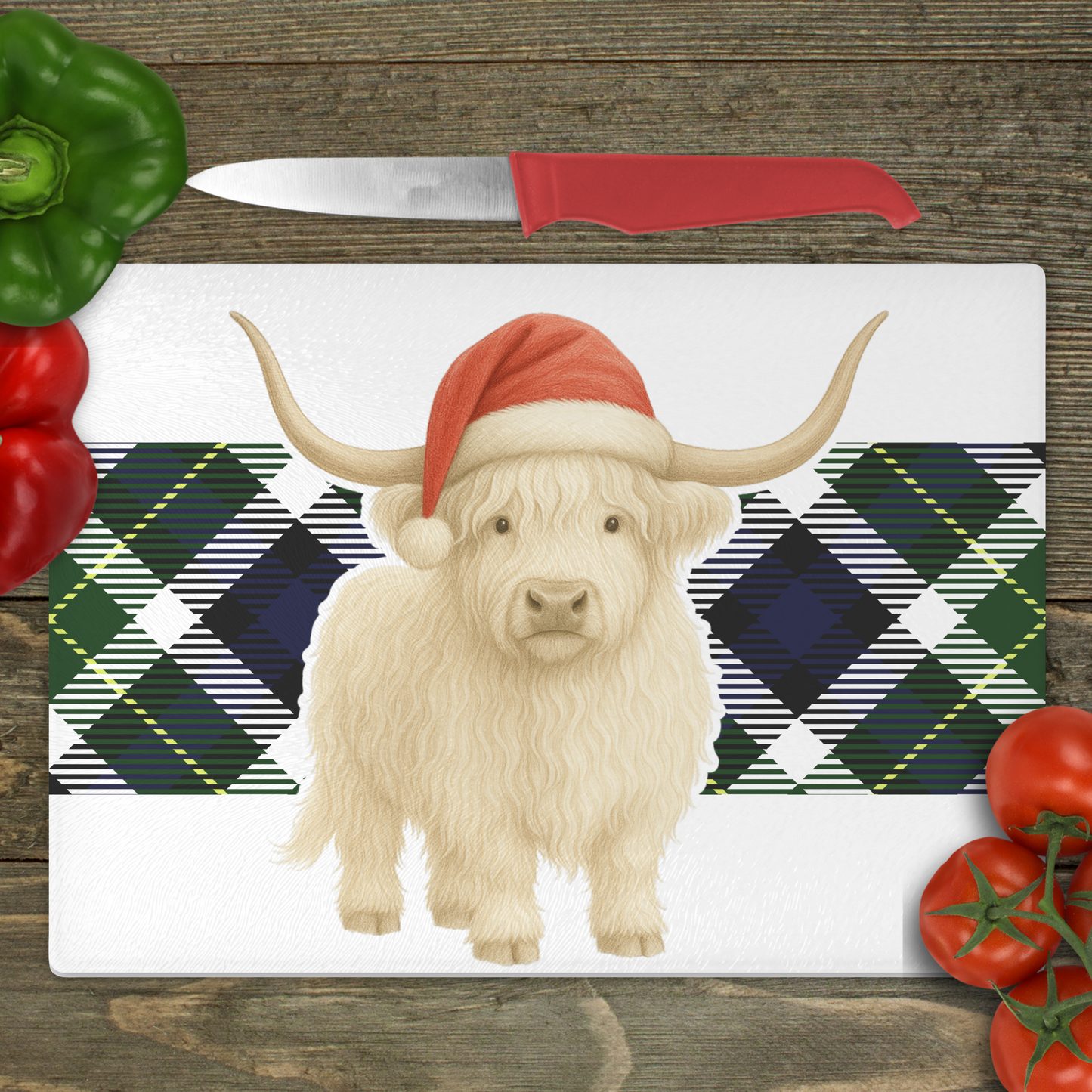 White Highland Cow - Small Glass Cutting Board