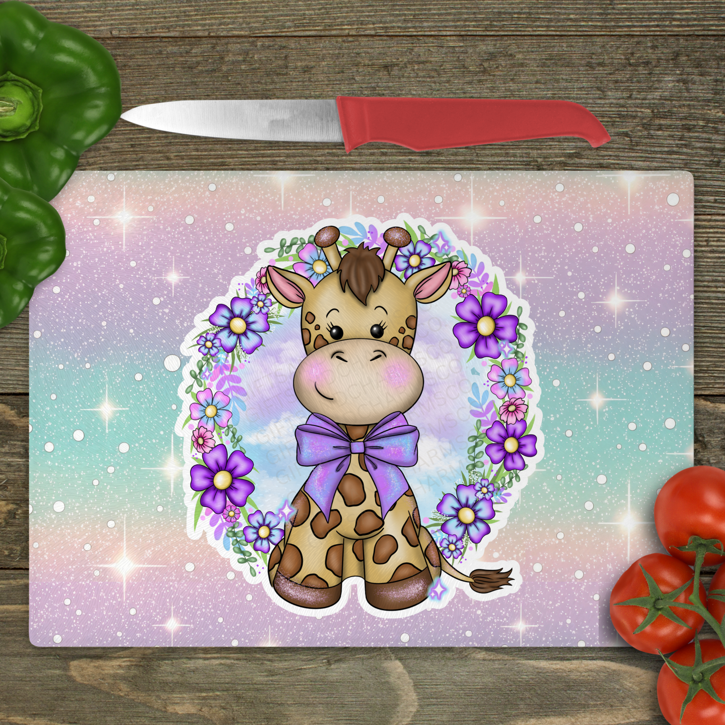 Giraffe (Stars) - Small Glass Cutting Board