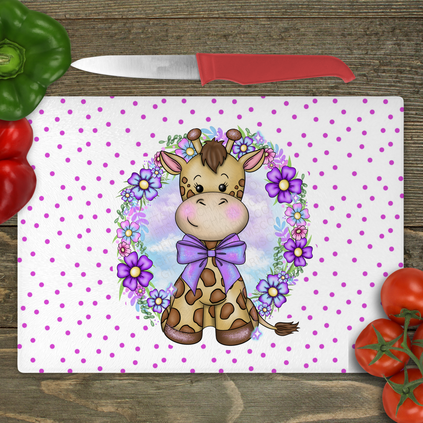 Giraffe (Polka Dot) - Small Glass Cutting Board