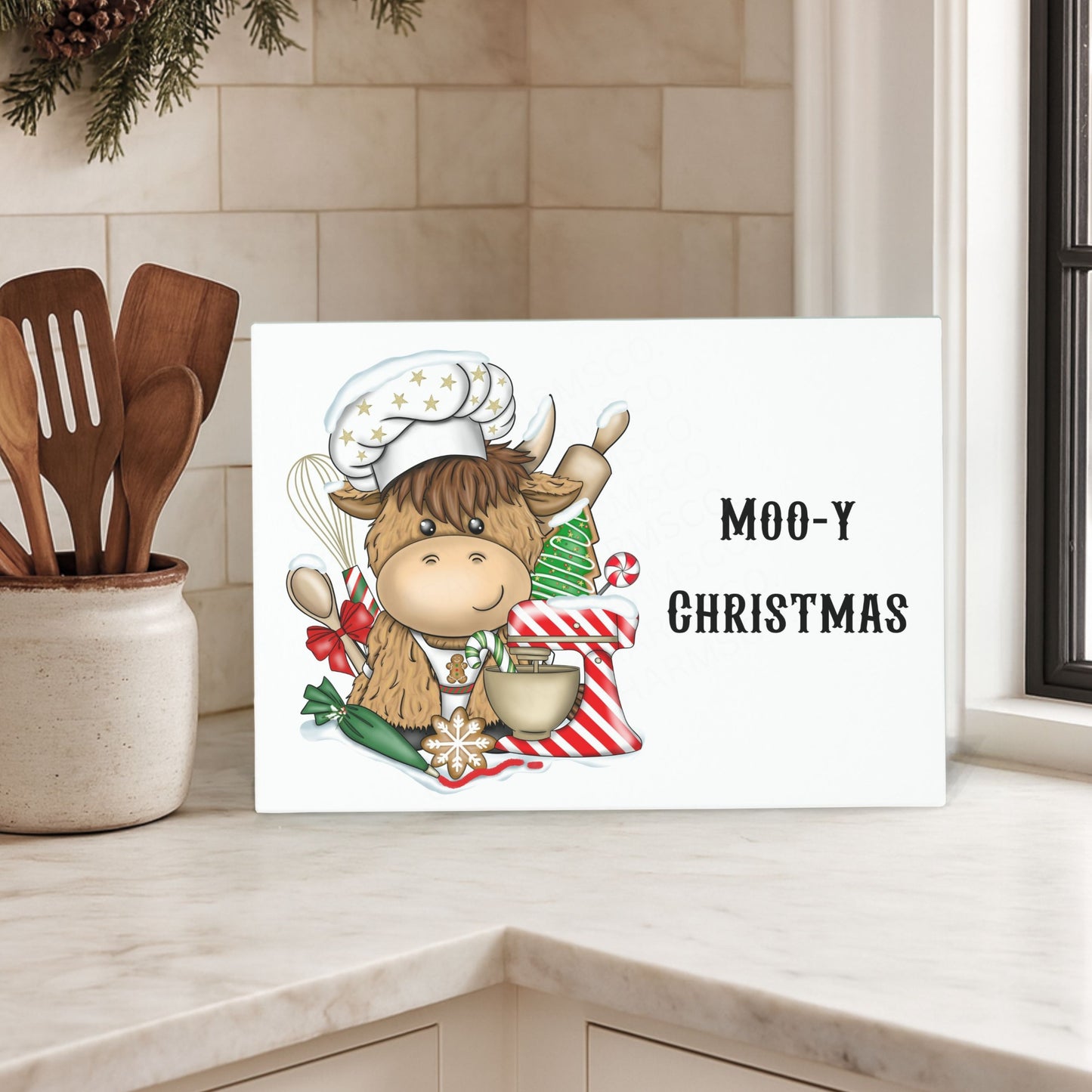 Moo-y Christmas - Small Glass Cutting Board
