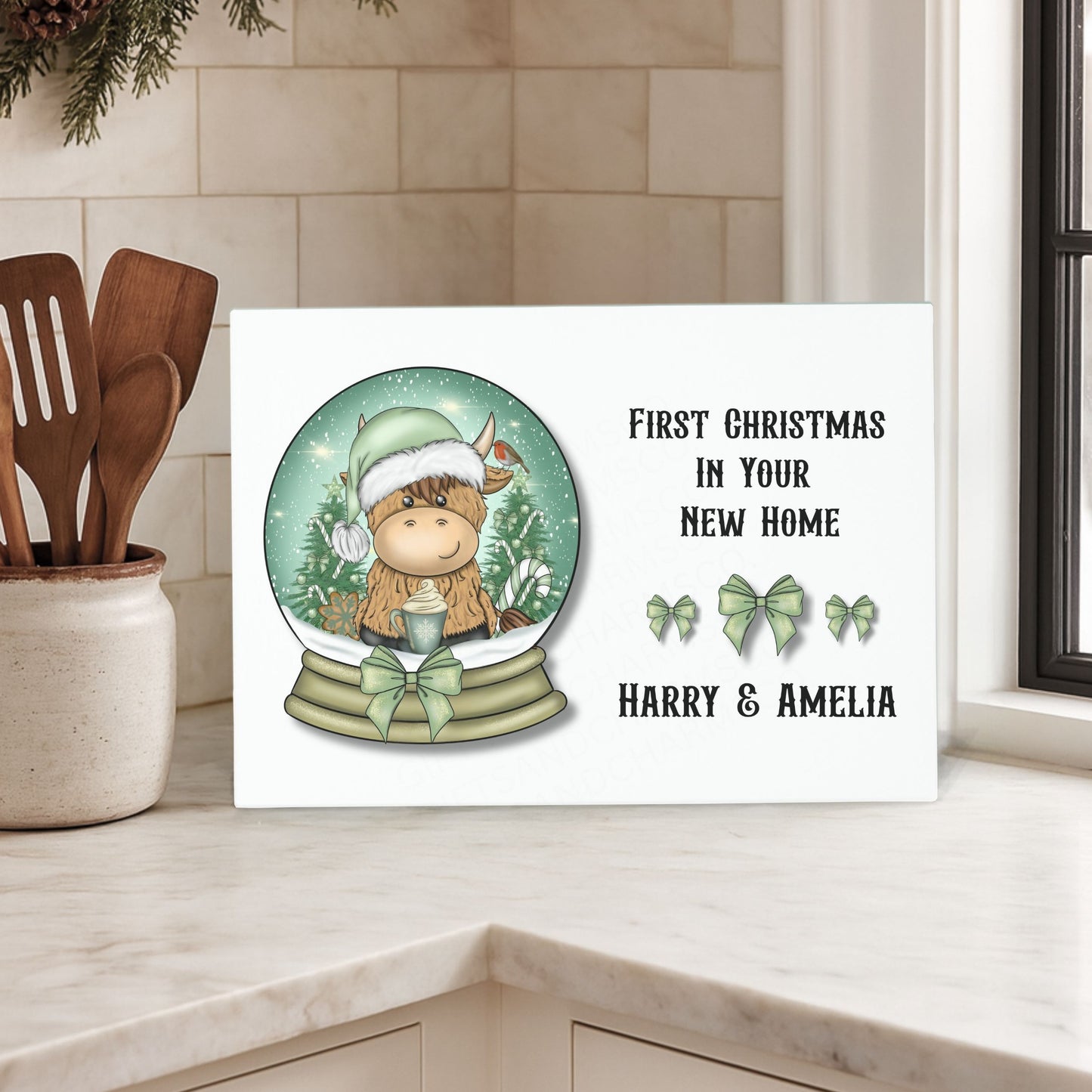 First Christmas New Home - Small Glass Cutting Board