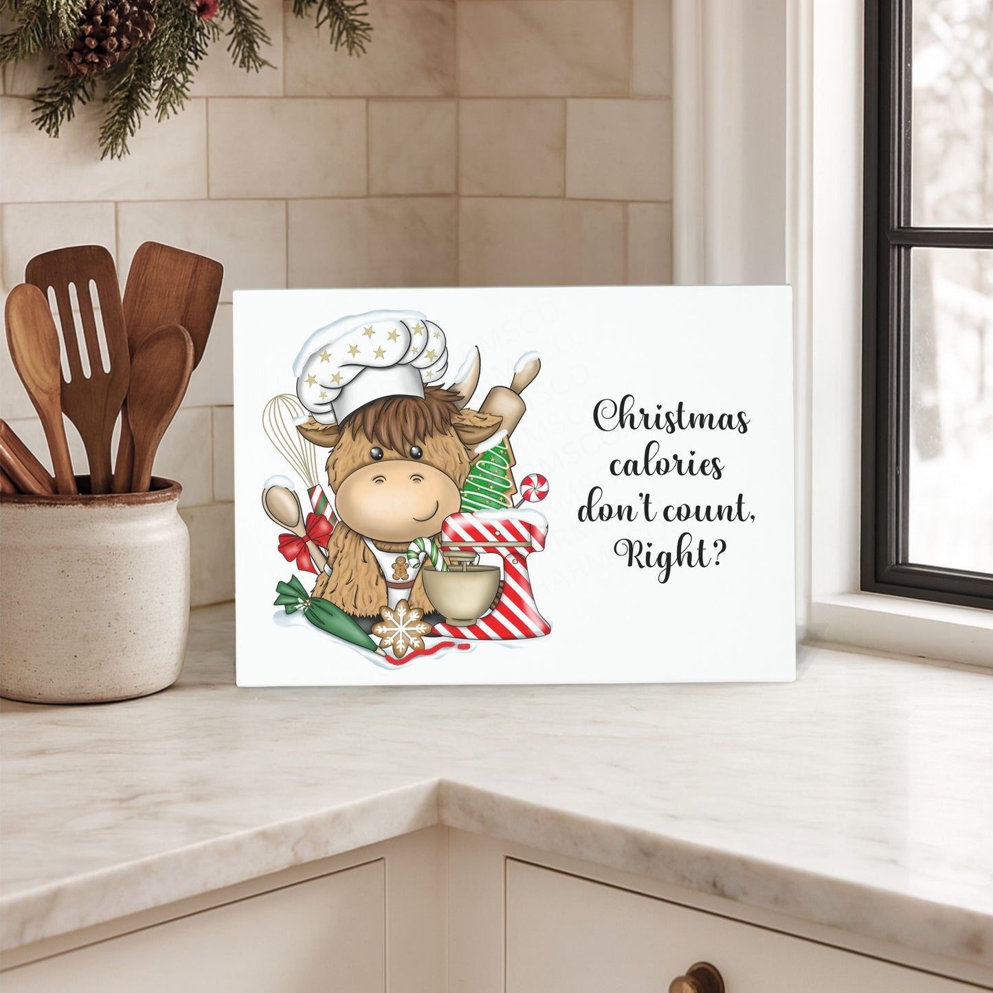 Christmas Calories - Small Glass Cutting Board
