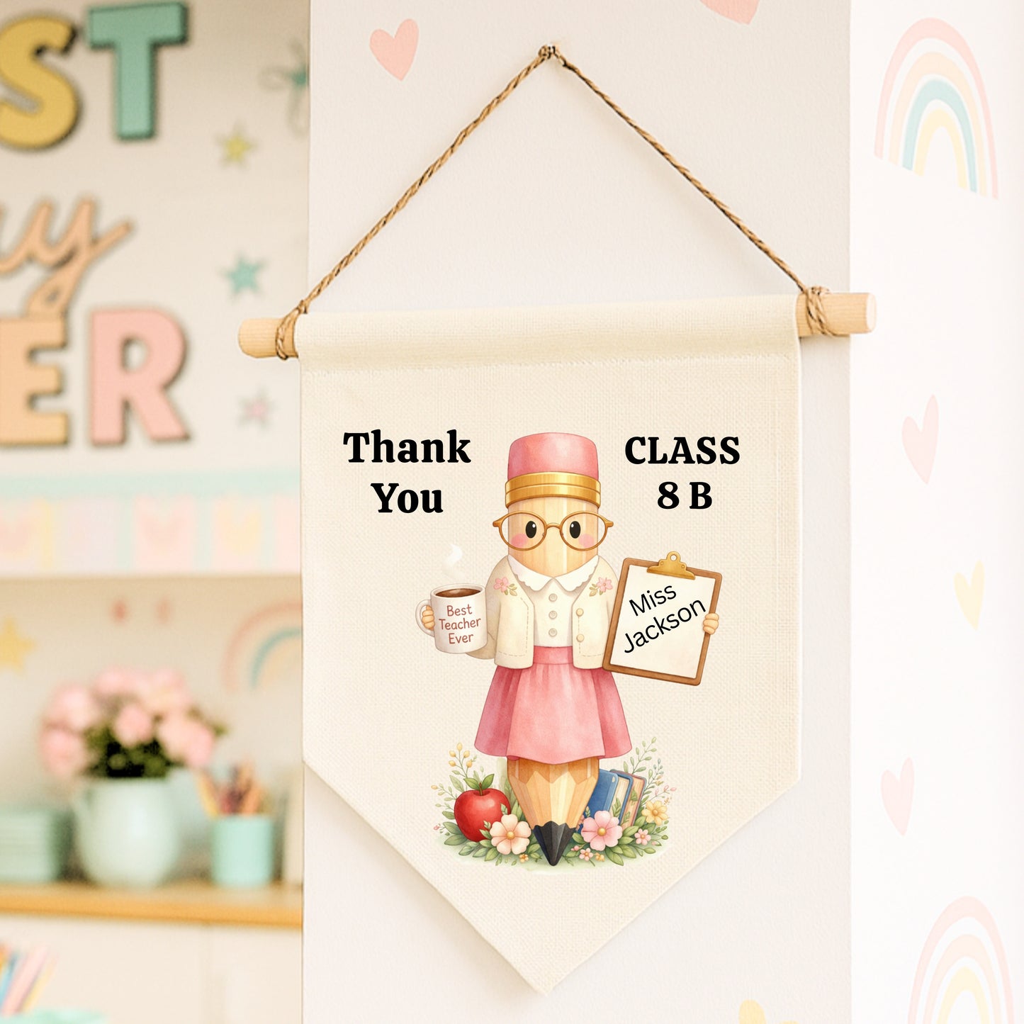 Personalised Female Teacher Pennant Flag β Thank You Teacher Class Gift Wall Decor