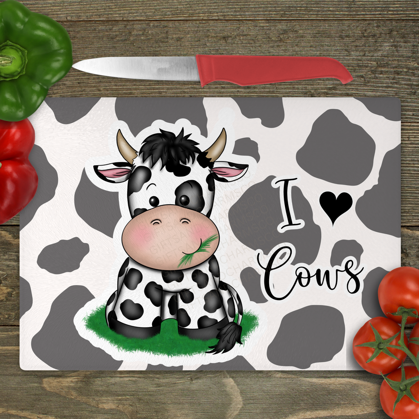 I Love Cows - Small Glass Cutting Board