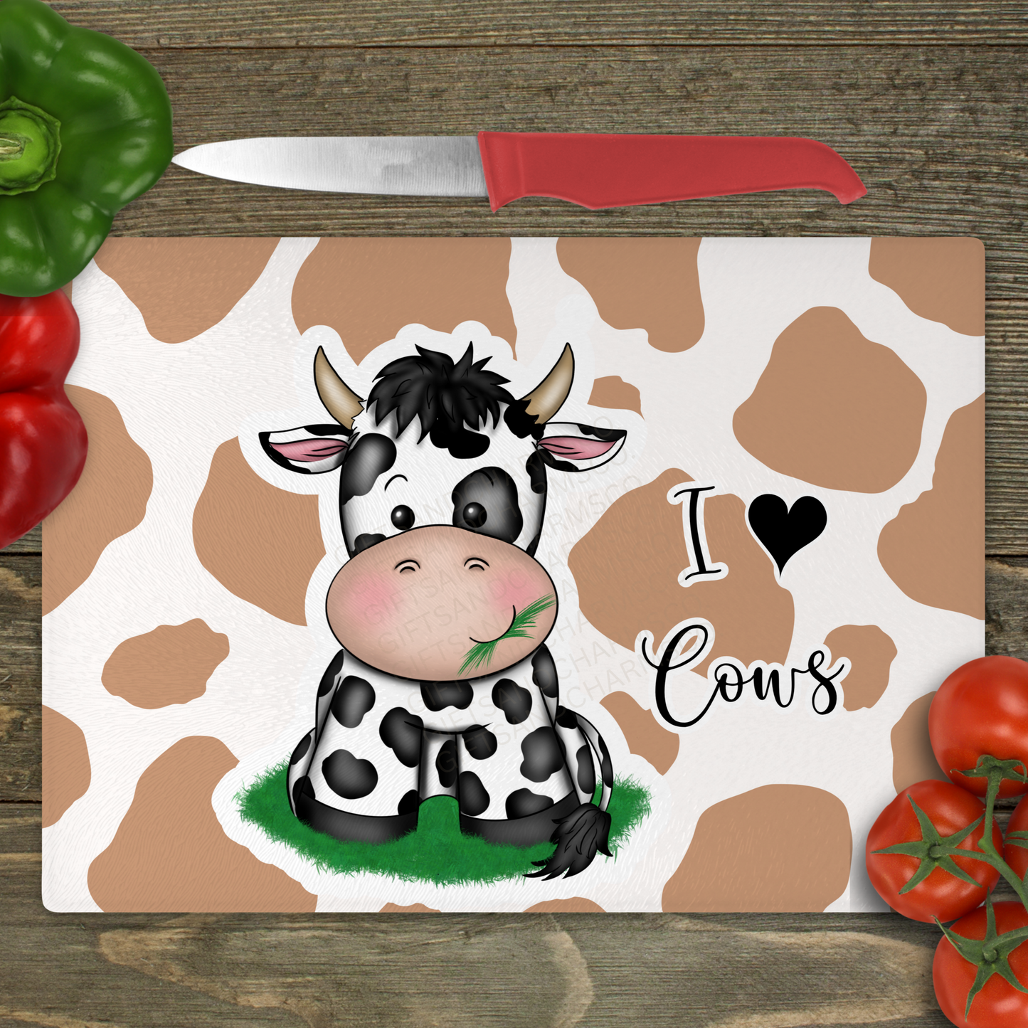 I Love Cows - Small Glass Cutting Board