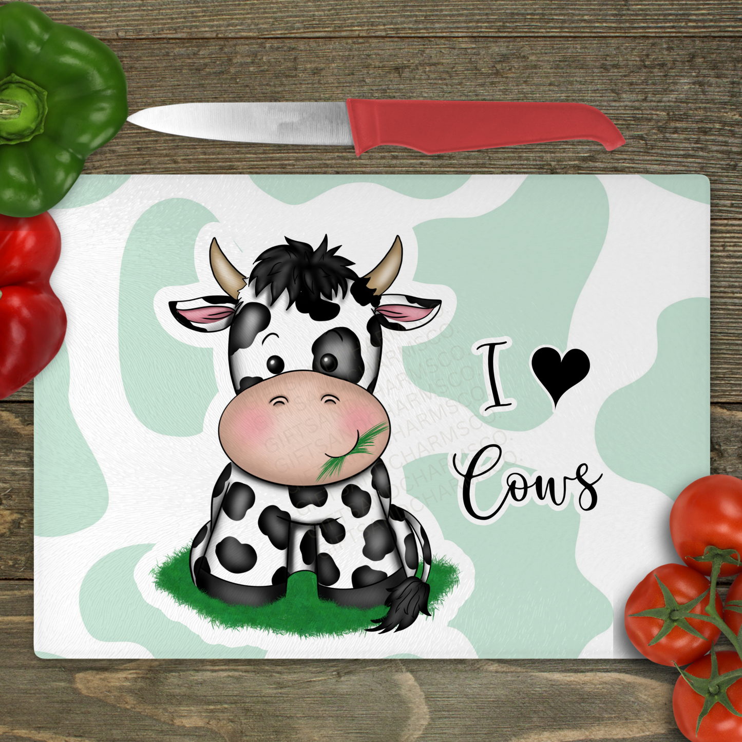 I Love Cows - Small Glass Cutting Board