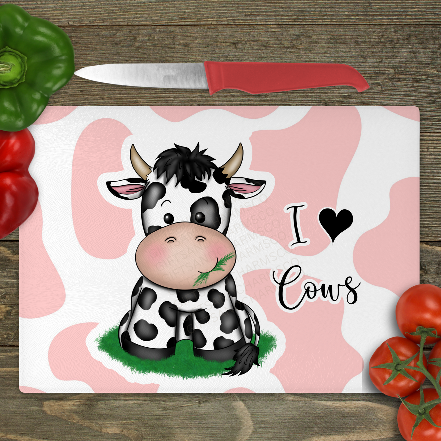 I Love Cows - Small Glass Cutting Board
