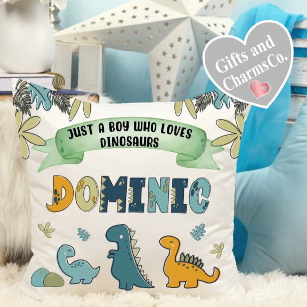 Personalised Just a boy who loves Dinosaurs Cushion