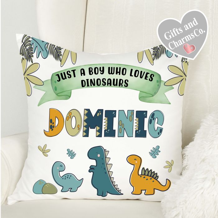 Personalised Just a boy who loves Dinosaurs Cushion