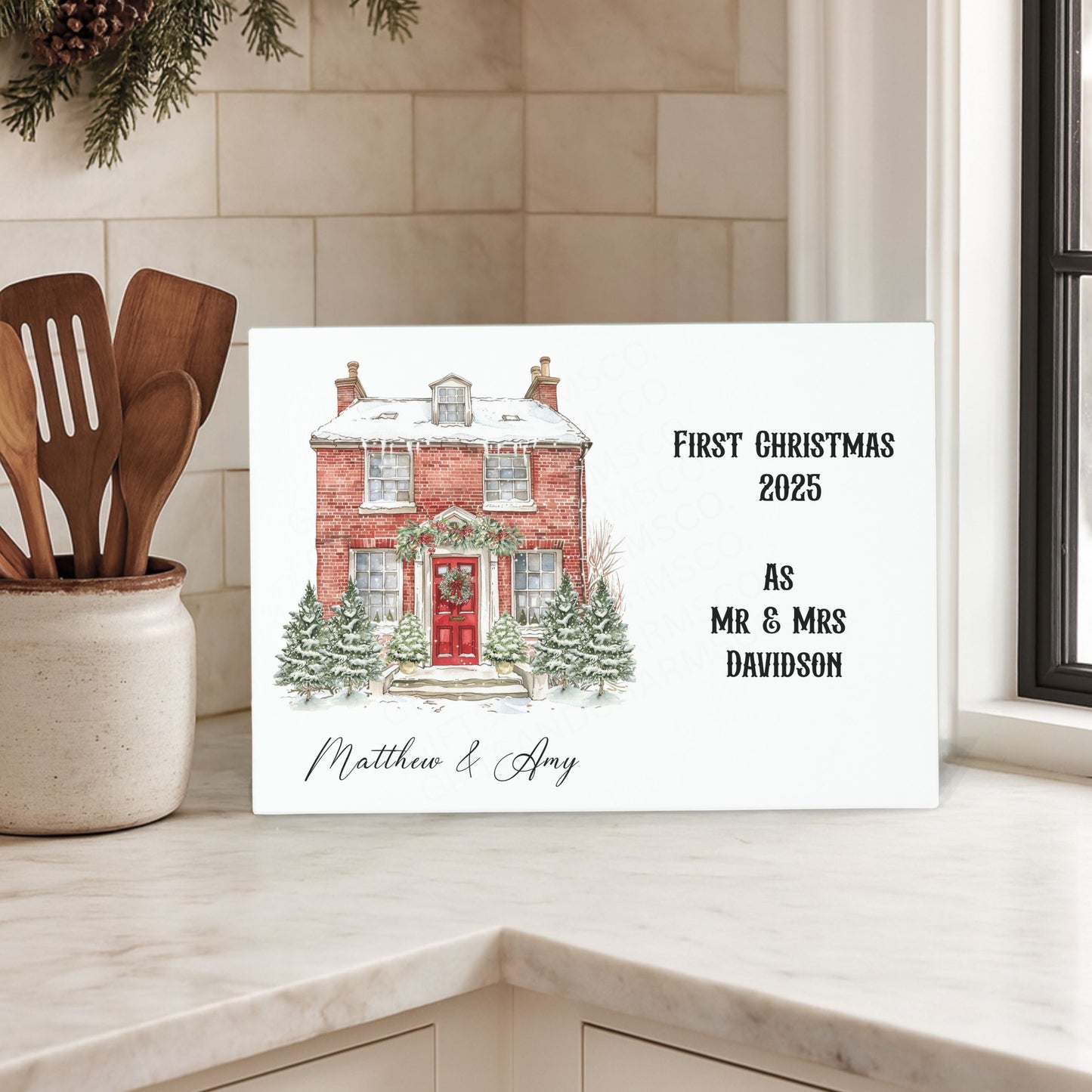 First Christmas 2025 - Small Glass Cutting Board