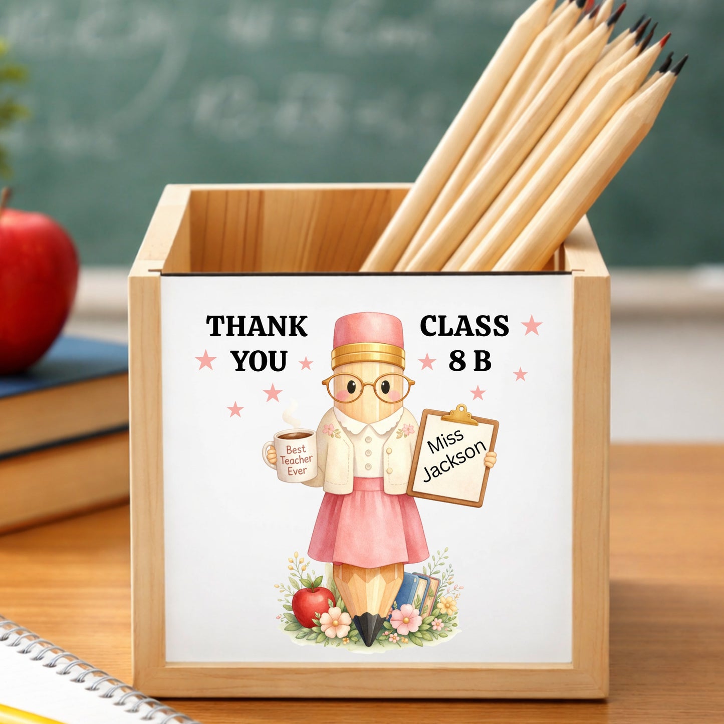 Personalised Female Teacher Pencil Pot Gift – Thank You Teacher Desk Organiser Class Gift