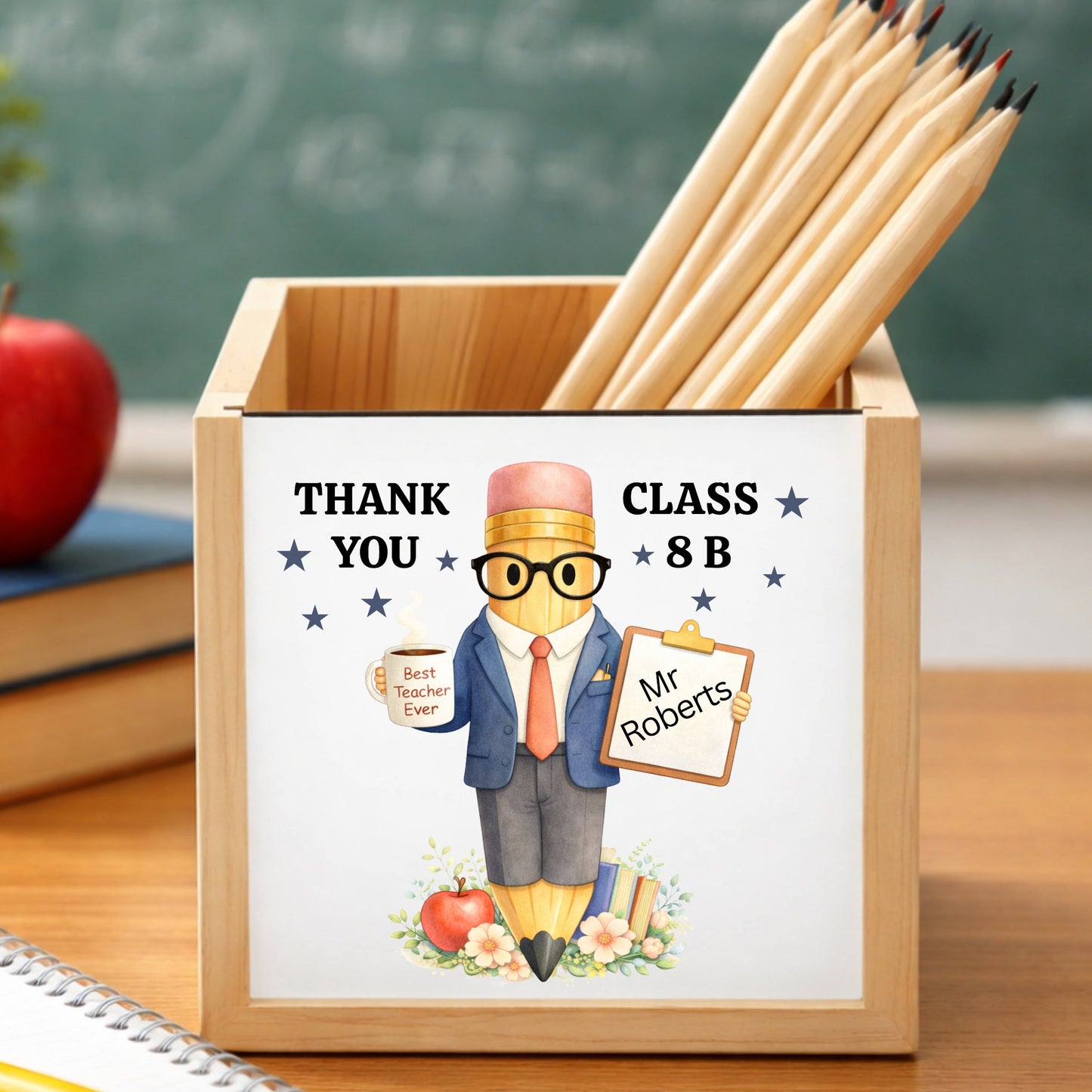 Personalised Teacher Pencil Pot Gift – Thank You Teacher Desk Organiser Class Gift