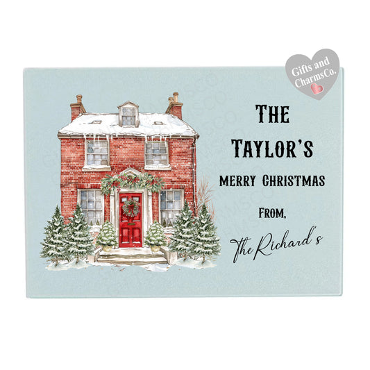Christmas House Family to Family - Small Glass Cutting Board