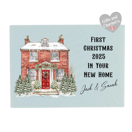 First Christmas In Your New Home 2025 - Small Glass Cutting Board