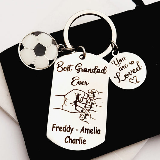 Football Lover Fist Bump Grandad Keychain –  Gift from Grandchild or Grandchildren – Sentimental Father’s Day, Birthday, or Christmas Present