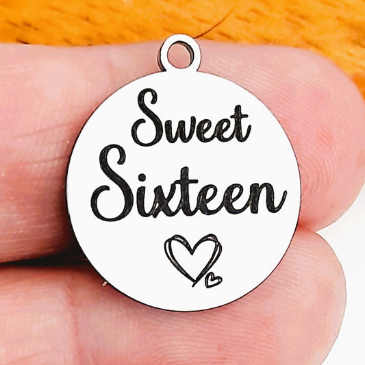 Sweet Sixteen Charms – Bulk Pack 16th Birthday Stainless Steel Pendants - Tags